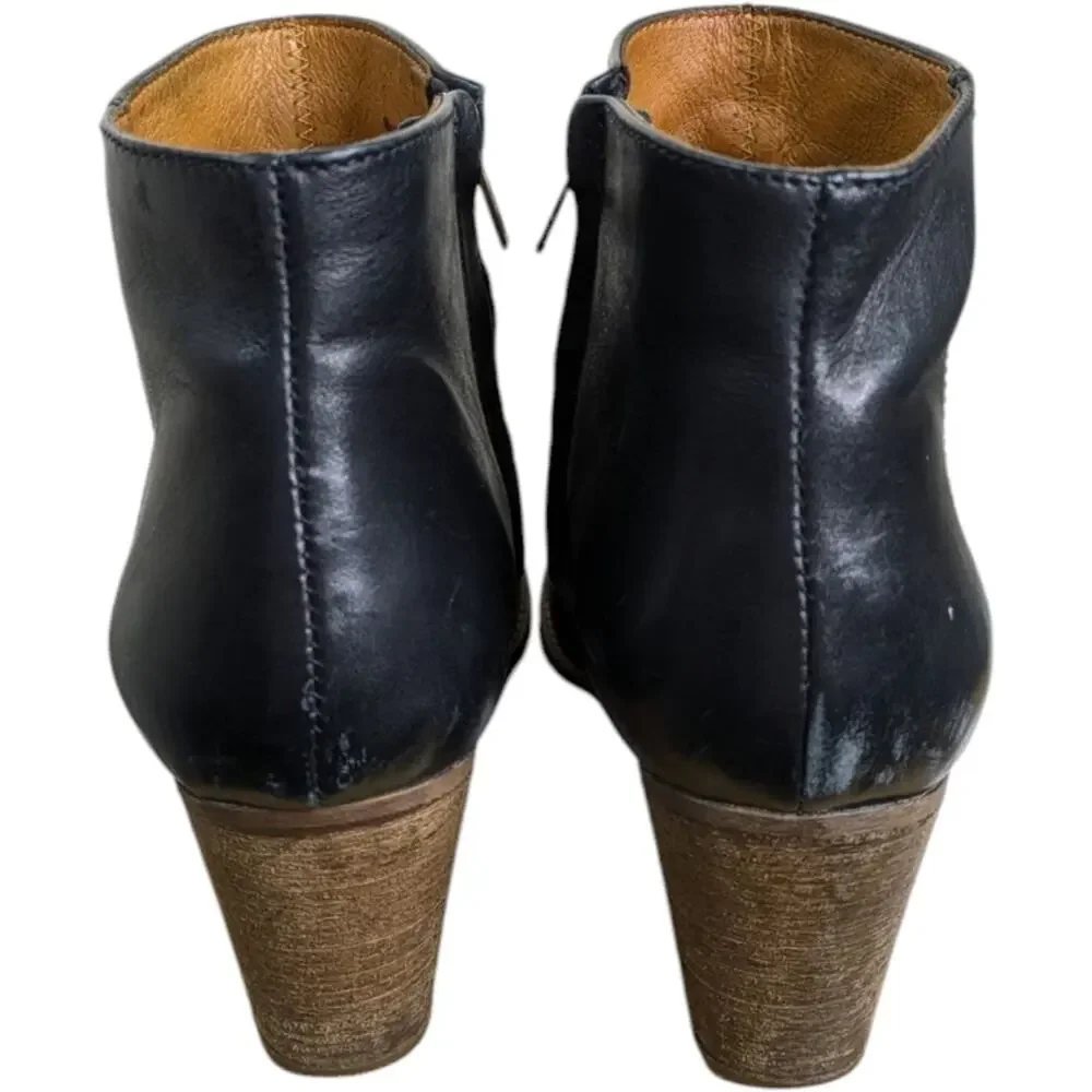 Madewell 1937 Winston Ankle Boots 10 Black Leather Heeled Booties Side Zipper